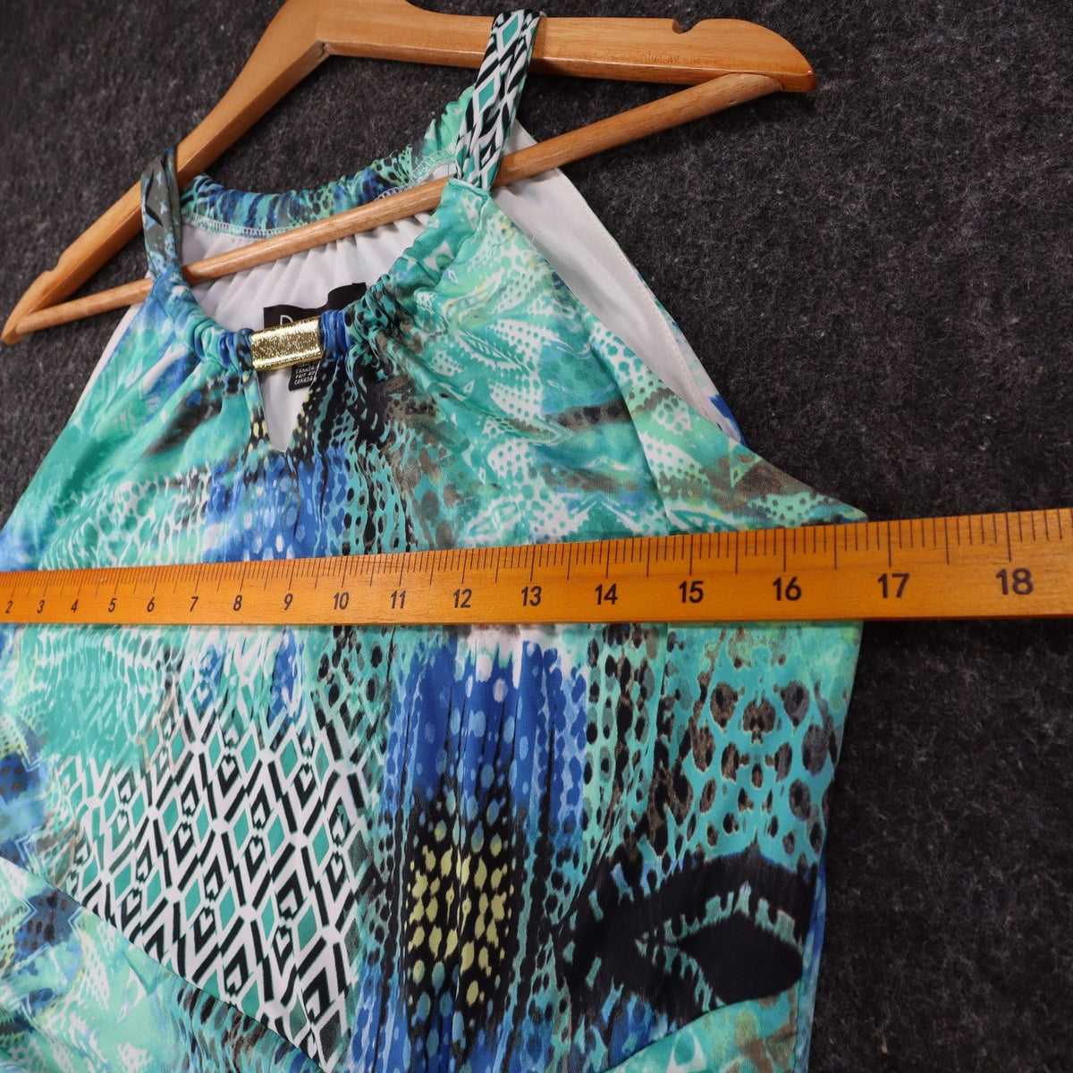 Dusak Designs Halter Dress Medium Teal Blue Abstract Print Keyhole Sheath Canada - take2supply