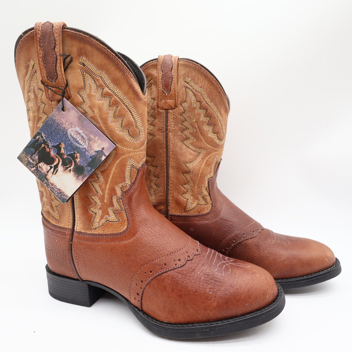 Old West 1936 Western Boots Kids 3.0 Brown Leather NWT - take2supply