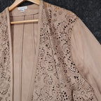 Erin London Open Front Jacket Womens Large Tan Faux Suede Laser Cut Eyelet NEW - take2supply