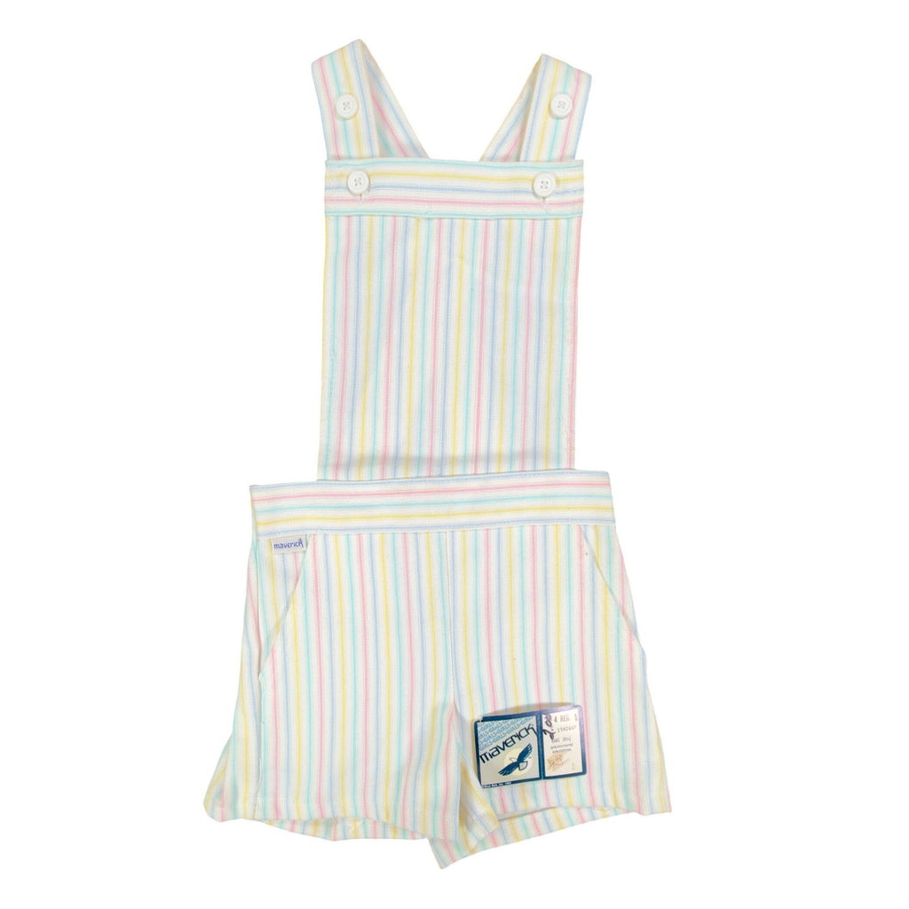 Maverick Vintage 80s Striped Shortalls Girls 4 Reg White Pastel NWT Deadstock - take2supply