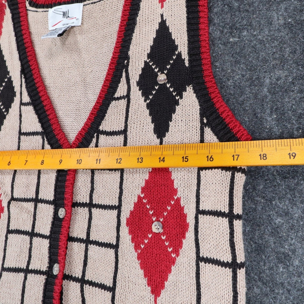 SML Sport Ltd Sweater Vest Small 1996 Vintage Beige Argyle Button Front NWT - take2supply