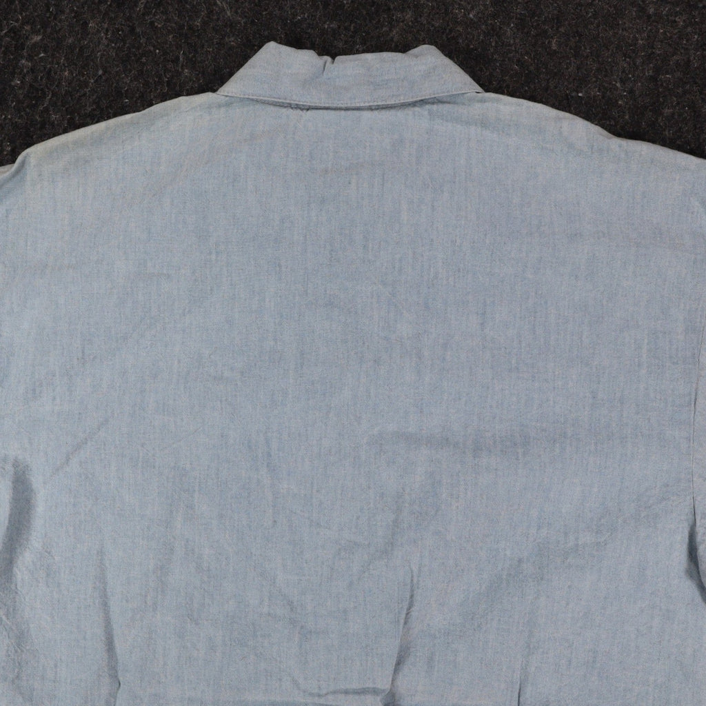 New Expressions Ruffle Shirt Womens M Vintage 80s Light Blue Cotton Boxy USA - take2supply