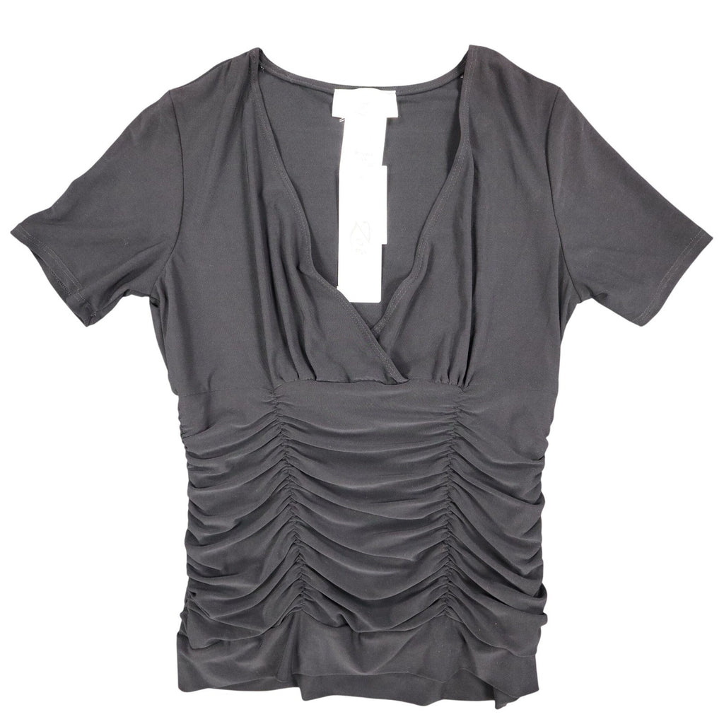 Zoe Ruched V-Neck Top Womens P/S Y2K Deadstock Gray Short Sleeve Canada C1212 - take2supply