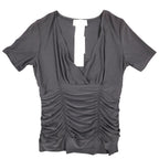 Zoe Ruched V-Neck Top Womens P/S Y2K Deadstock Gray Short Sleeve Canada C1212 - take2supply