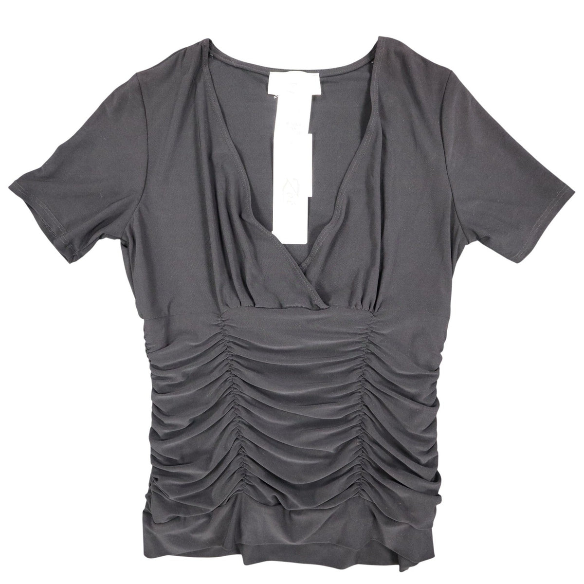 Zoe Ruched V-Neck Top Womens P/S Y2K Deadstock Gray Short Sleeve Canada C1212 - take2supply