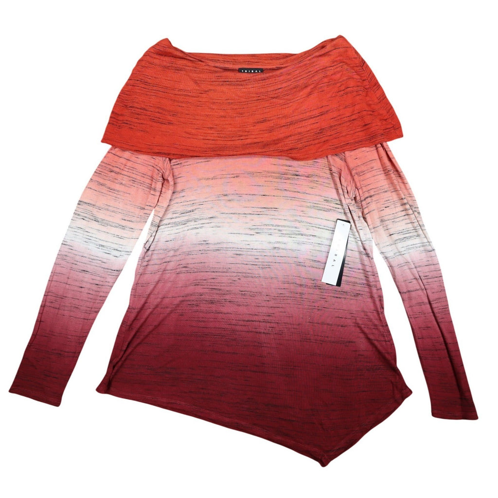 Tribal Asymmetrical Top Womens XL Tawny Red Ombre Space Dye Cowl Neck NEW - take2supply