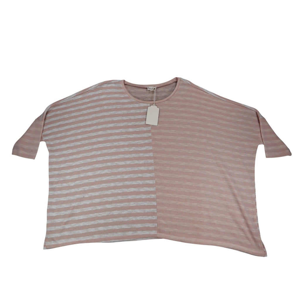 Hem & Thread Top Womens M/L Pink White Striped Oversized Boxy Knit Scoop Neck - take2supply