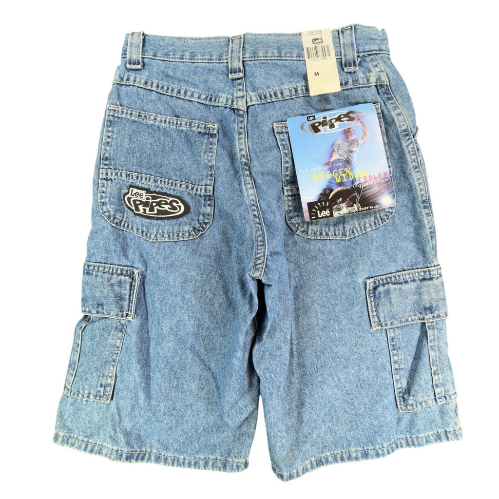 Lee Pipes Vintage 90s Skater Cargo Shorts Boys M Blue Denim NOS Deadstock USA - take2supply
