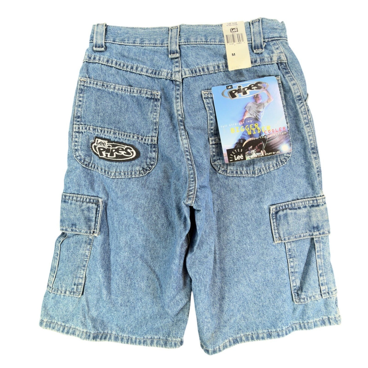 Lee Pipes Vintage 90s Skater Cargo Shorts Boys M Blue Denim NOS Deadstock USA - take2supply