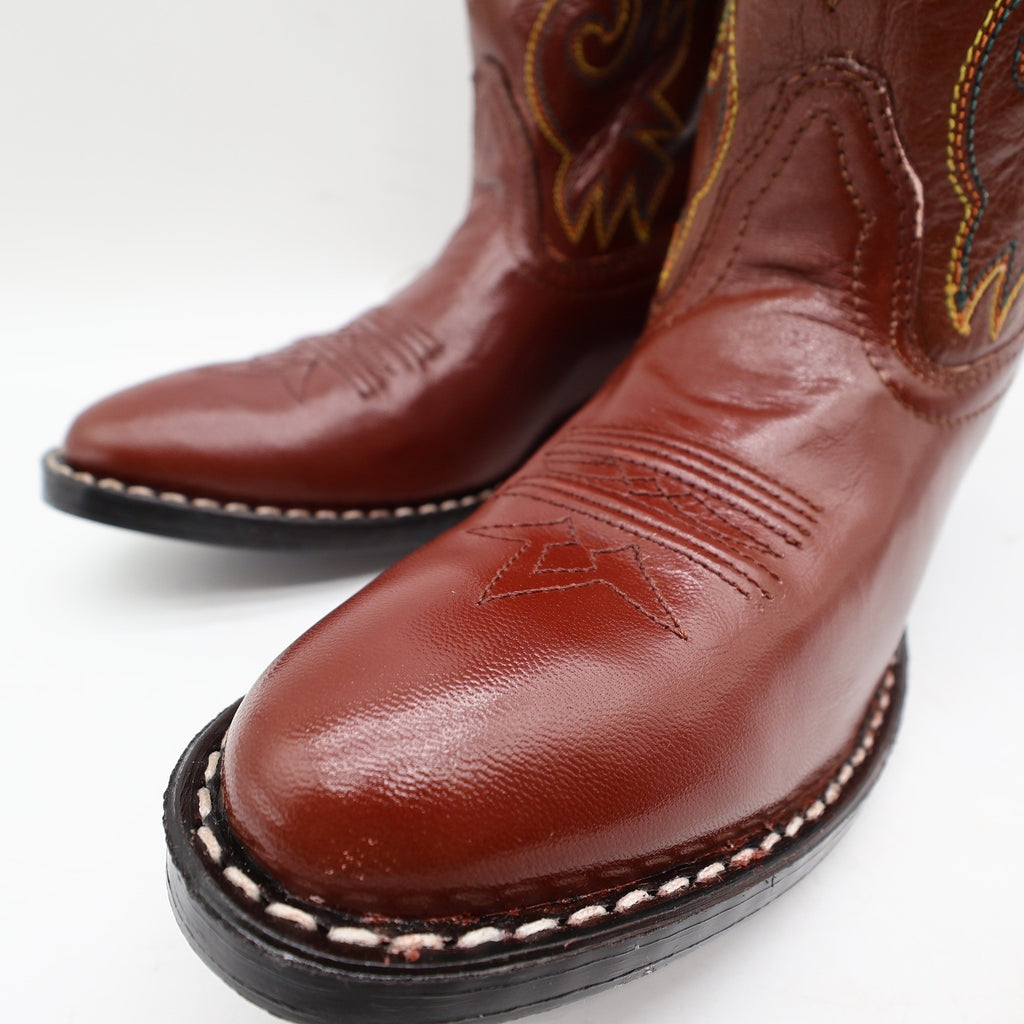 Acme Vintage Style Western Boots Kids 3 Brown Leather NWT AC146 Star Inlay - take2supply