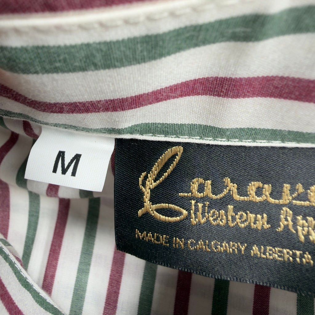 Caravan Vintage 90s Western Button Down Mens M Maroon Green Striped Shirt C430 - take2supply